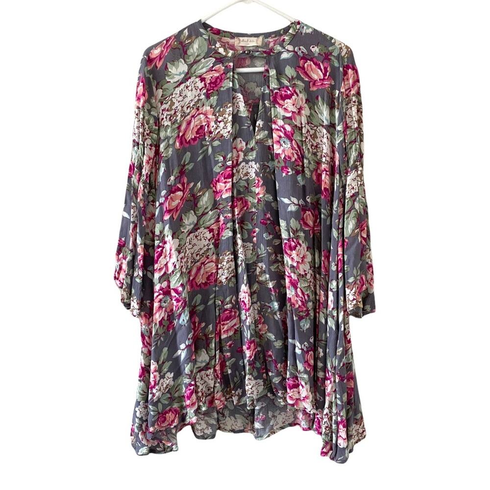 ALTAR'D STATE Floral Tunic Swing Dress Gray Pink Size Small Casual Cute